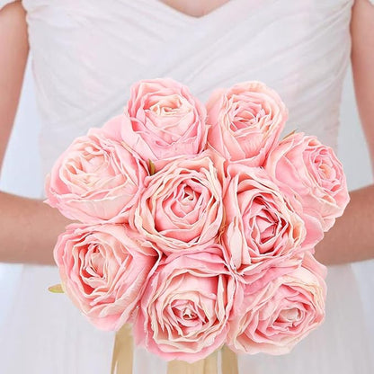 IPOPU Pink Flowers Silk Rose Heads 25PCS Fake Roses Artificial Flowers Real Touch for Wall Decoration Bouquet Flower Heads Bulk Wedding Centerpieces