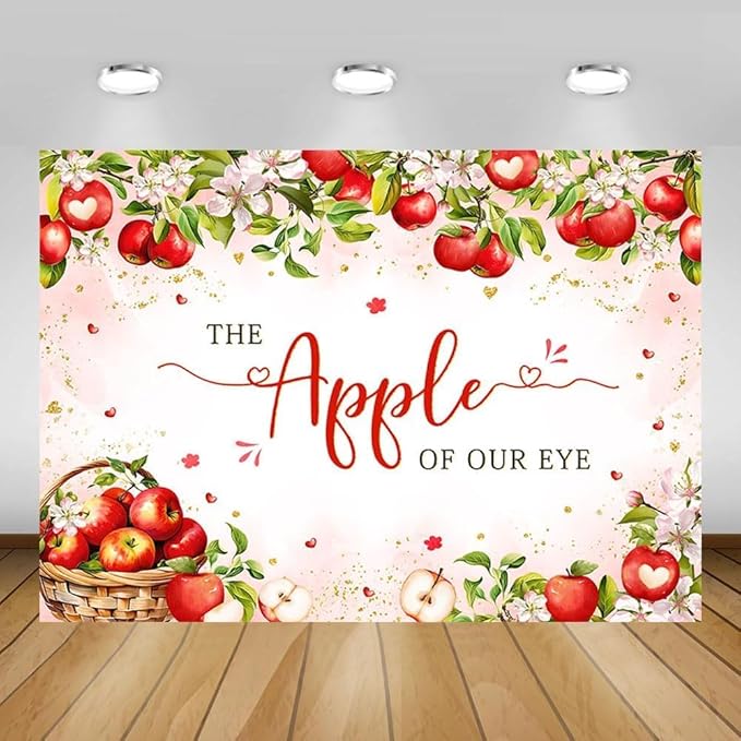 MEHOFOND Fall Apple Baby Shower Photography Backdrop - Apple of Our Eye - Red - Polyester - 8x6ft