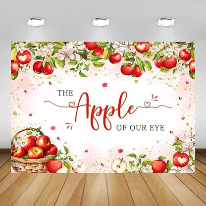MEHOFOND Fall Apple Baby Shower Photography Backdrop - Apple of Our Eye - Red - Polyester - 8x6ft