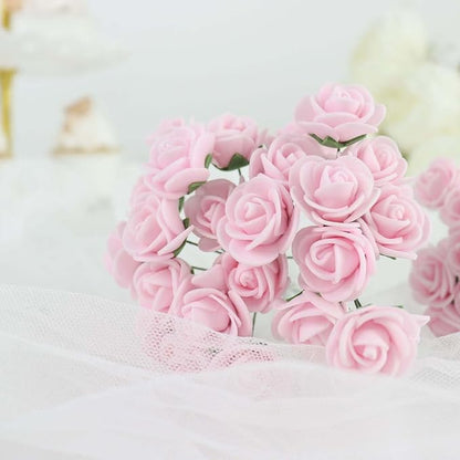 Efavormart 48 Roses | 4" Tall Pink Real Touch Artificial DIY Foam Rose Flowers with Stem, Craft Rose Buds