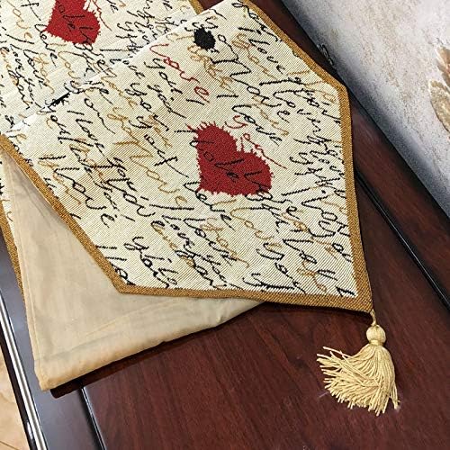 Tache Romantic Cursive Handwritten Love Letter Valentine Hearts Beige Table Runner - Vintage Farmhouse Woven Tapestry Kitchen Dining Dinner Linen Napery Cloth - 13 x 72 inches