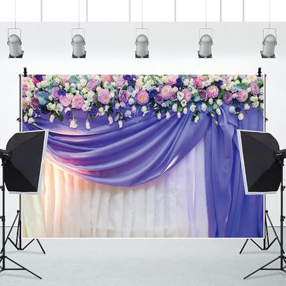 Leowefowa Flower Wedding Backdrop Wedding Pink Roses Floral Curtain Photography Background for Weeding Birthday Baby Shower Party Decorations Backdrop Photobooth 8x6.5ft Vinyl