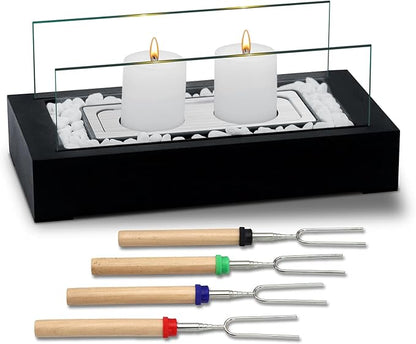 DIY S'Mores Maker with 4pcs of Roasting Sticks - US Patent Design - Unique Hurricane Candle Holder for 2.5 inch Pillar Candle, Home Decoration Gift & Housewarming Gift, Fun for Friday Nights