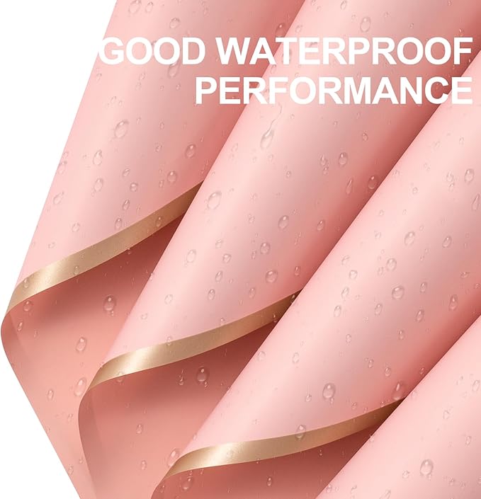 WRAPAHOLIC 20 Sheets Flower Wrapping Paper - 22.4 x 22.4 inch Dusty Pink with Gold Edge Water-Resistant Floral Bouquet Wrapping Paper, Florist Supplies Packaging Paper for Wedding Birthday Gift DIY