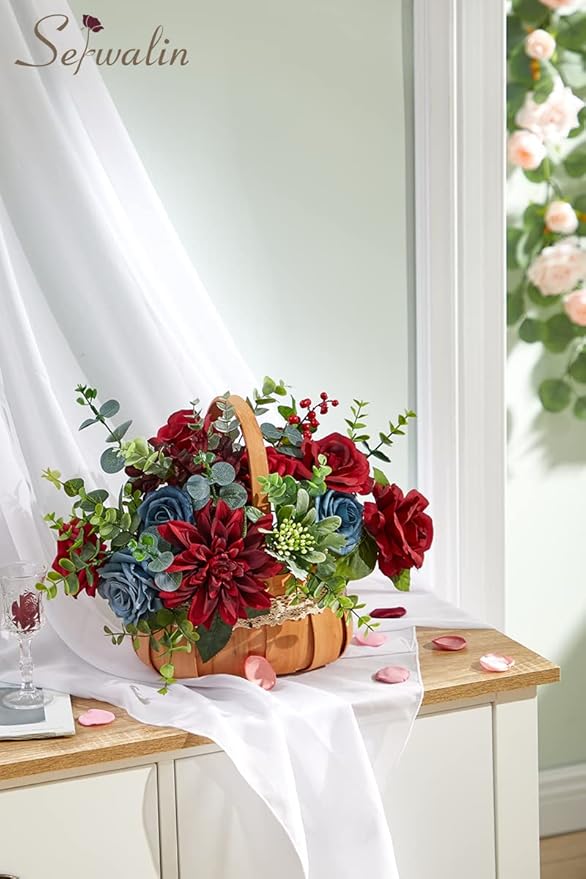 Serwalin Artificial Flowers Fake Cake Flowers Burgundy Navy Dahlia Flowers Box Set for DIY Wedding Bouquets Centerpieces Arrangements Party Baby Shower Home Decor