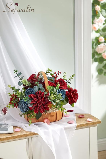 Serwalin Artificial Flowers Fake Cake Flowers Burgundy Navy Dahlia Flowers Box Set for DIY Wedding Bouquets Centerpieces Arrangements Party Baby Shower Home Decor