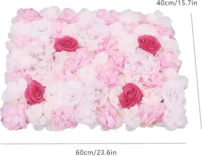 16"x 24" Artificial Flower Wall Panels,Flower Wall Mat Silk Flower Panels for Outdoor Garden Backyard Fence Fence Privacy Screen and Indoor Wall Decor (4Pcs Pink+Rose)