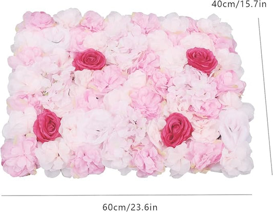16"x 24" Artificial Flower Wall Panels,Flower Wall Mat Silk Flower Panels for Outdoor Garden Backyard Fence Fence Privacy Screen and Indoor Wall Decor (4Pcs Pink+Rose)
