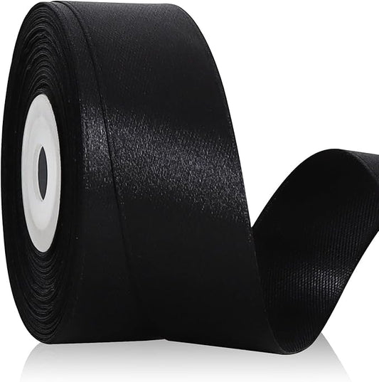TONIFUL Black Satin Ribbon 1 Inch X 25yds Solid Silk Ribbons for Gift Wrapping, Craft, Floral Bouquets, Valentine's Day Christmas Gift Wrapping, Party Wedding Decoration