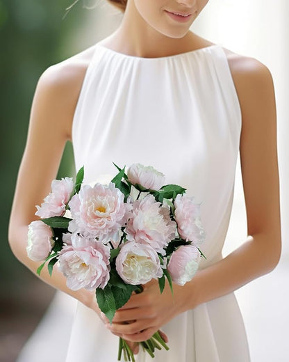 Premium Pink Peonies Artificial Flowers, Fake Silk Peony Flowers with Stems, Faux Florals for Wedding Bridal Bouquets, Floral Arrangements, Table Centerpieces, Home Decorations
