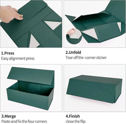 Green Gift Box 10" x 6" x 3" with Magnetic Closure Lid Gift Boxe for Presents,Bridesmaid Gifts Boxes,Cute Box,Birthday Box,Luxury for Gift Packaging, Magnetic Gift Boxe for Wrapping Gifts