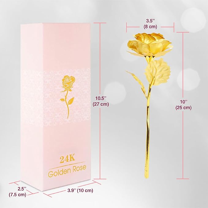 24k Gold Rose w/Luxury Gift Box - 10-inch Golden Rose Metal Single Roses & Valentine's Day Gifts Idea for Women, Loved Ones, Mom, Wife, Girlfriend, Grandma, Mother's Day, 40-Pcs