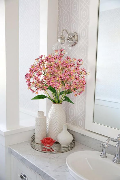 Hollyone Artificial Daphne Flowers with Long Stem 3Pcs Faux Pink Flowers 28.3” Fake Spring Silk Flowers Bouquet for Floral Arrangement Wedding Party Centerpiece Table Home Decor