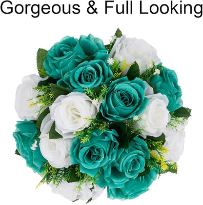 Flower Centerpieces for Wedding Tables: Wedding Table Decorations Teal & White Flower Balls Centerpieces for Engagement Cerebration Party Center Pieces 6 Packs