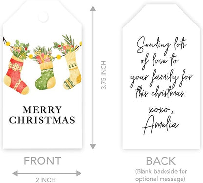 Andaz Press Christmas Holiday Season Classic Gift Tags, Merry Christmas to from Classic Favor Tags, Watercolor Vintage Knit Stockings Design, for Holiday Events, Parties, and Favors, 60-Pack