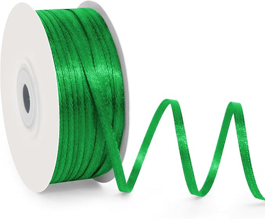 1/8" Wide x 100 Yards Single Face Polyester Satin Ribbon, Satin Ribbon for Crafts, Gift, Hair Bows, Wedding Party Decoration, Bow Making & Other Projects (Green)