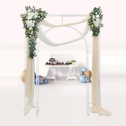Wedding Arch Backdrop Stand, 7.9 Ft Heavy Duty Metal Square Wedding Arch, 3D Floral Balloon Frame Flower Stand for Garden Indoor Outdoor Party Birthday Parties Engagements Decoration（White）