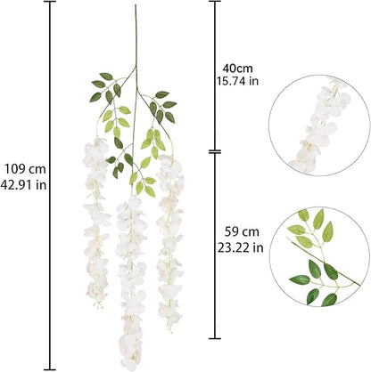 12Pack Wisteria Hanging Artificial Flowers 3.6ft Wisteria Silk Flowers Garland Fake Bushy Vine Faux Ratta String for Wedding Arch Party Garden Greenery Home Wall Backdrop Decor (Milk White)