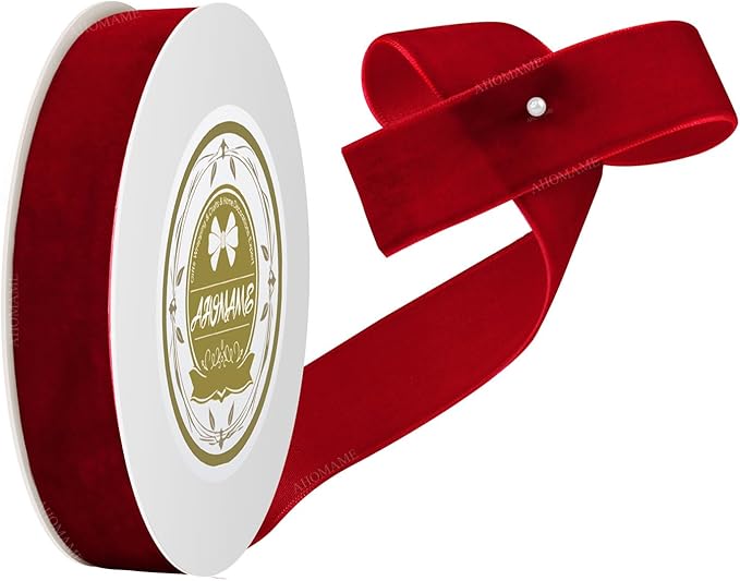 Red Velvet Ribbon 1 inch x 10 Yards for Christmas Tree, Gift Wrapping, Wreath Decorations, Flower Bouquet, Bow Making, Crafts