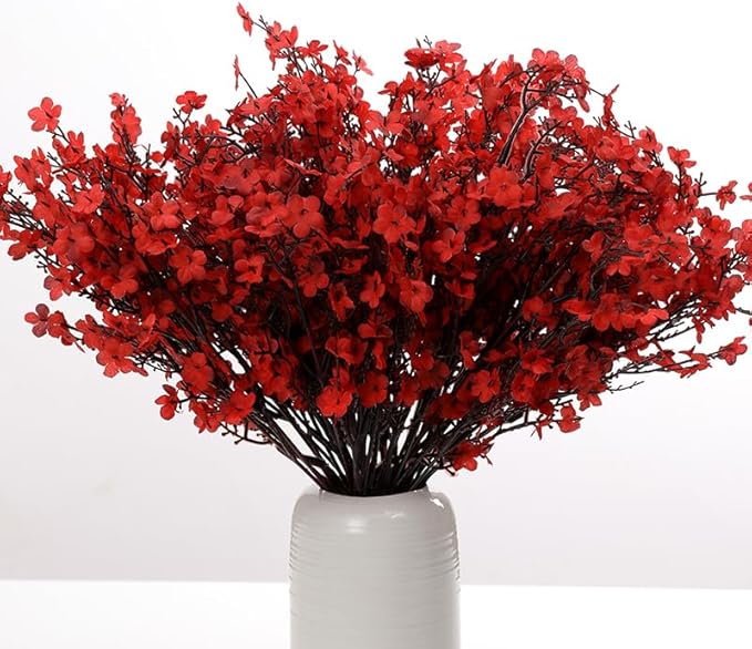 6PCS Artificial Baby Breath Flowers Fake Silk Real Touch DIY Floral Bouquets Decor Wedding Party Decoration Arrangements(Red)
