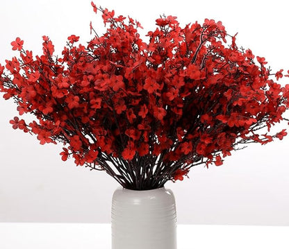 6PCS Artificial Baby Breath Flowers Fake Silk Real Touch DIY Floral Bouquets Decor Wedding Party Decoration Arrangements(Red)