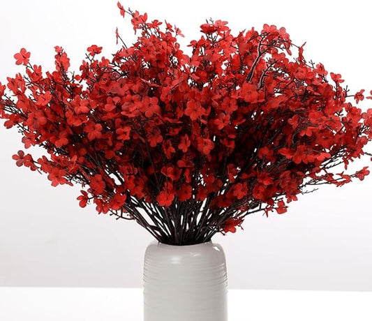 6PCS Artificial Baby Breath Flowers Fake Silk Real Touch DIY Floral Bouquets Decor Wedding Party Decoration Arrangements(Red)