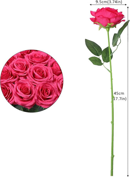 30pcs Artificial Rose Flower Hot Pink Rose Flower with Long Stem Silk Roses Bouquet for Wedding Bridal Shower Party Home Decoration