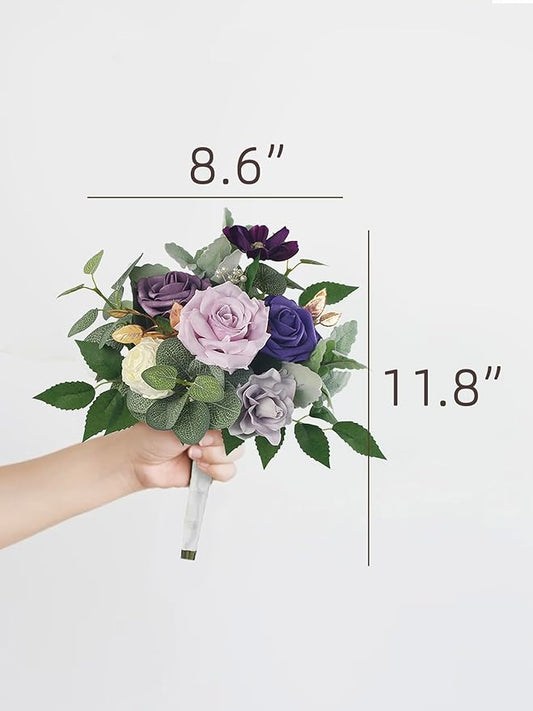 Rinlong 1Pc Purple Bridesmaids Bouquet Artificial Wedding Bouquets for Bridesmaid Silk Bouquet for Wedding Prom Homecoming