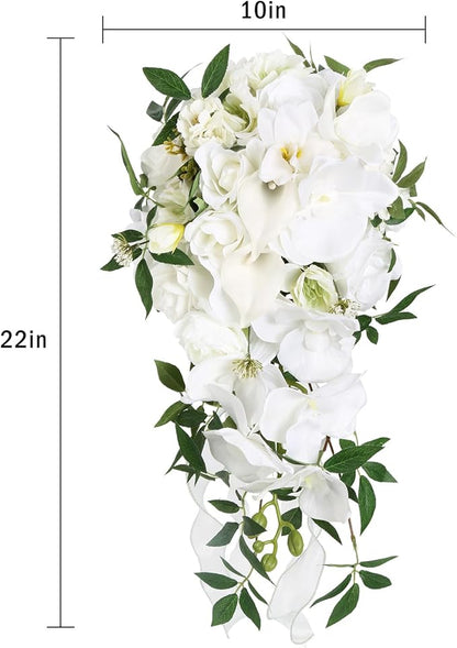Bridal Bouquets for Bride,10 Inch White Wedding Bouquets for Bride for Ceremony Anniversary Wedding Bridal Shower(White Green)