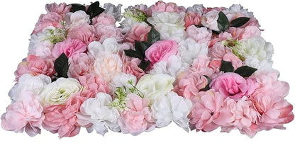 12Pcs 15.75" x 23.62x 0.79 Artificial Flower Wall Panels,Flower Wall Mat Silk Flower Panels for Outdoor Garden Backyard Fence Fence Privacy Screen and Indoor Wall Decor(12Pcs White+Pink)