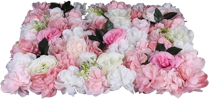12 Pcs Artificial Flower Wall Panels 60x40cm 3D Flower Background for Wall, Wedding Flower Decorations Wall Silk Rose Panels for Candy Wall, Photo Areas, Stage Background Wall(Dahlia + Rose + Leaf)