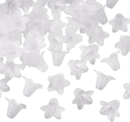 Crafans 50Pcs Acrylic Trumpet Flower Beads Caps Frosted White Flower Charms Bell Floral Pendants Floral Spacer Beads End Caps for Angel Wing Charms Jewelry Making Supplies