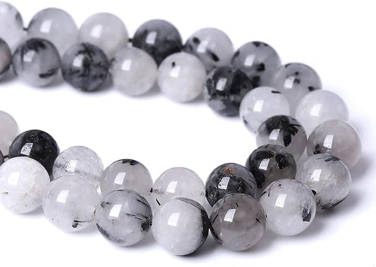6MM 60PCS Natural Crystal Stone Black Rutile Quartz Gemstone 2A Grade Loose Beads for Jewelry Making DIY Bracelet Necklace Semi Precious Beads 1 Strand