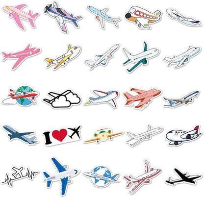 Aircraft Stickers for Teens Boy Girls Kids|50 Pcs|Popular Vinyl Waterproof Stickers for Laptop Computer Phone Luggage Flasks Water Bottle Bike Car Notebook Tablet,Trendy Cartoon Decals Pack(Airplane)