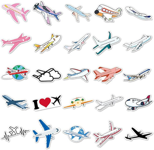 Aircraft Stickers for Teens Boy Girls Kids|50 Pcs|Popular Vinyl Waterproof Stickers for Laptop Computer Phone Luggage Flasks Water Bottle Bike Car Notebook Tablet,Trendy Cartoon Decals Pack(Airplane)