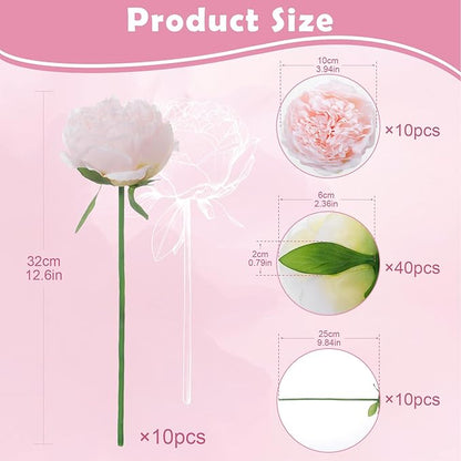 10PCS Pink Realistic Artificial Flowers Peony Fake Silk for Home Office Wedding Table Centerpieces Party Festival Bar Decoration Indoor