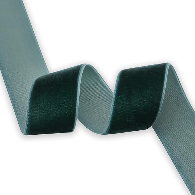 Nylon Velvet Ribbon Single Faced,1 Inch X 25Yards Spool (Dk Green)