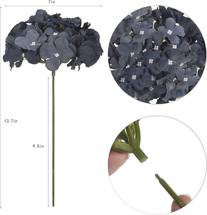 10PCS Artificial Hydrangea Flowers, Fake Hydrangea Silk Flowers Heads with Stems for Wedding Home Party Shop Baby Shower Decoration-Bluish Grey