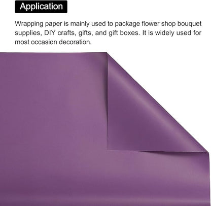 MECCANIXITY Pearlescent Film Flower Wrapping Paper 22.8x22.8 Inch Waterproof for DIY Crafts, Gift/Gift Box Packaging Dark Purple 20 Pcs