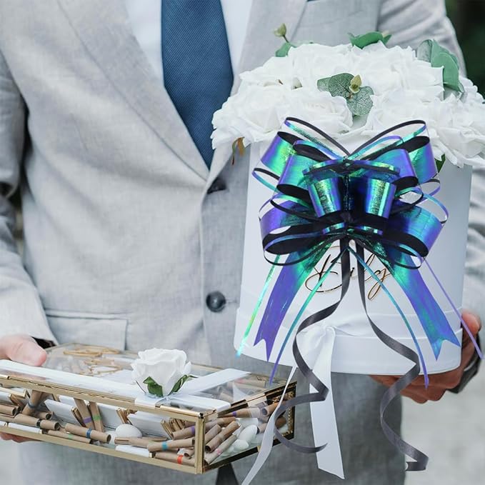 Large Black Gift Bows - Perfect Iridescent Bows for Gift Boxes Wrapping, Pull Bows for Man, Corporate, Birthdays, Halloween, Holiday Present Decoration(6 inches, 10 PCS)