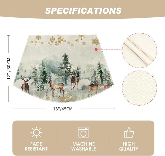 Artoid Mode Christmas Snowflakes Deers Wedge Placemats for Round Table Set of 4, Winter Seasonal Kitchen Dining Table Decoration for Indoor Party Home