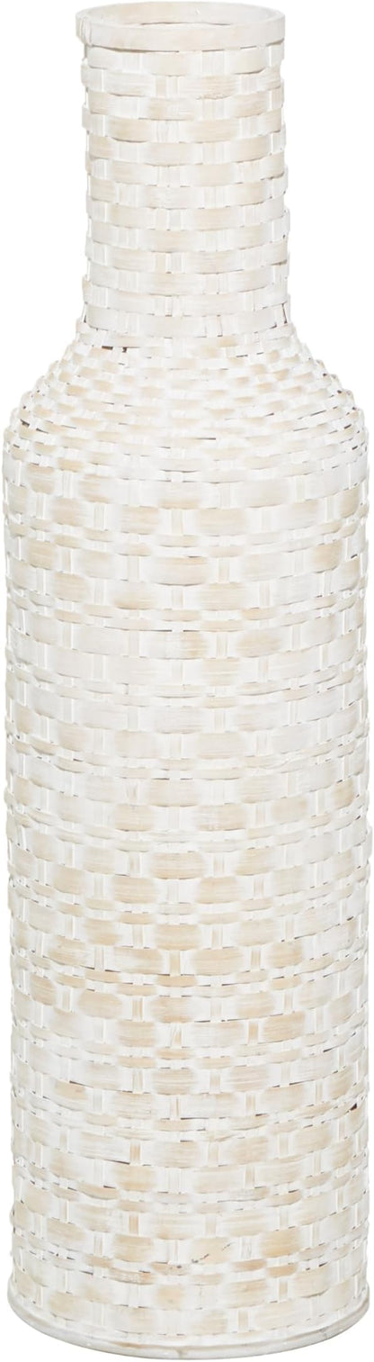 Deco 79 Bamboo Wood Decorative Vase Tall Woven Floor Centerpiece Vase, Vase for Home Decoration 9" x 9" x 30", White
