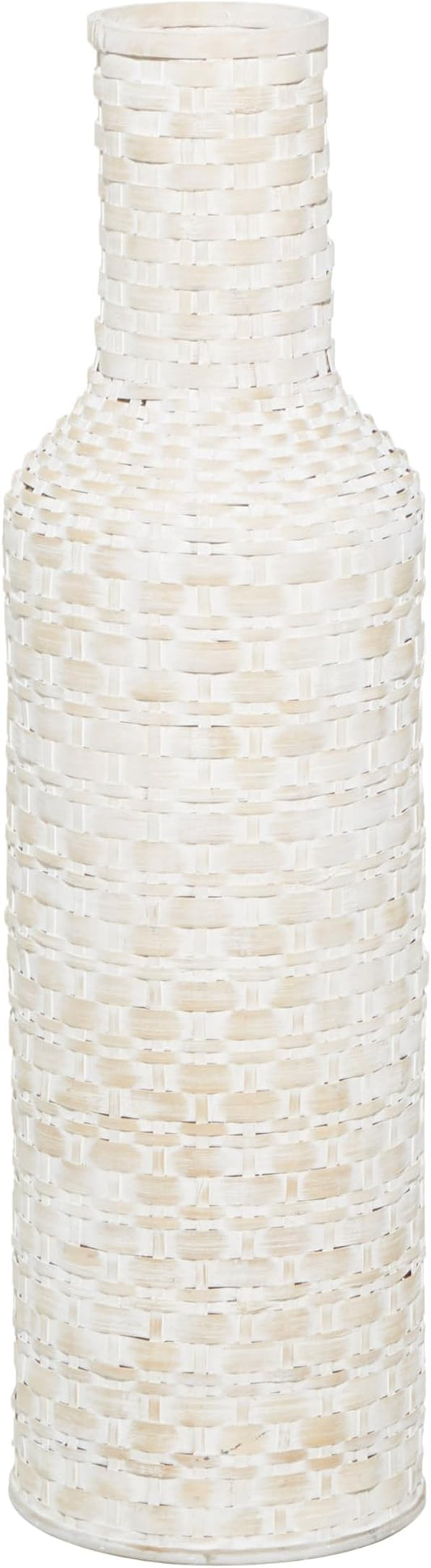 Deco 79 Bamboo Wood Decorative Vase Tall Woven Floor Centerpiece Vase, Vase for Home Decoration 9" x 9" x 30", White