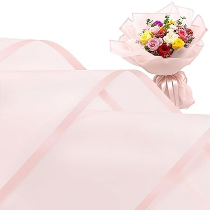 Jutieuo 20 Sheets Light Pink Flower Wrapping Paper, Waterproof Floral Wrap Pink Edge Bouquet Wrapping Paper Florist Supplies (22.8 x 22.8 inch)