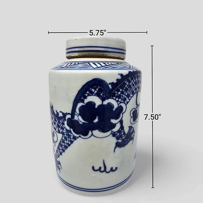 Festcool Retro Antique Like Style Blue and White Porcelain Dragon Ceramic Covered Jar Vase, China Ming Style, Jingdezhen (7 H)