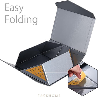 PACKHOME Gift Box 9x6.5x3.8 Inches, Rectangle Collapsible Box with Magnetic Lid for Gift Packaging (Glossy Gray)