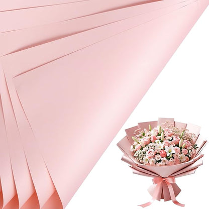 LeZakaa 20 Sheets Flower Wrapping Paper - Waterproof Reversible Floral Bouquet Paper - Pink Design for Valentine's Day, Mother's Day, Parties, Birthdays, Weddings, Baby Shower