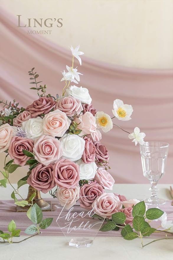 Ling's moment Artificial Flowers, 50Pcs 3" Roses in Dusty Rose Shades, Realistic DIY Foam Floral Decor for Wedding Bouquets/Centerpieces, Outdoor Party Backdrops, Room/Table, Garden/Pot Decorations