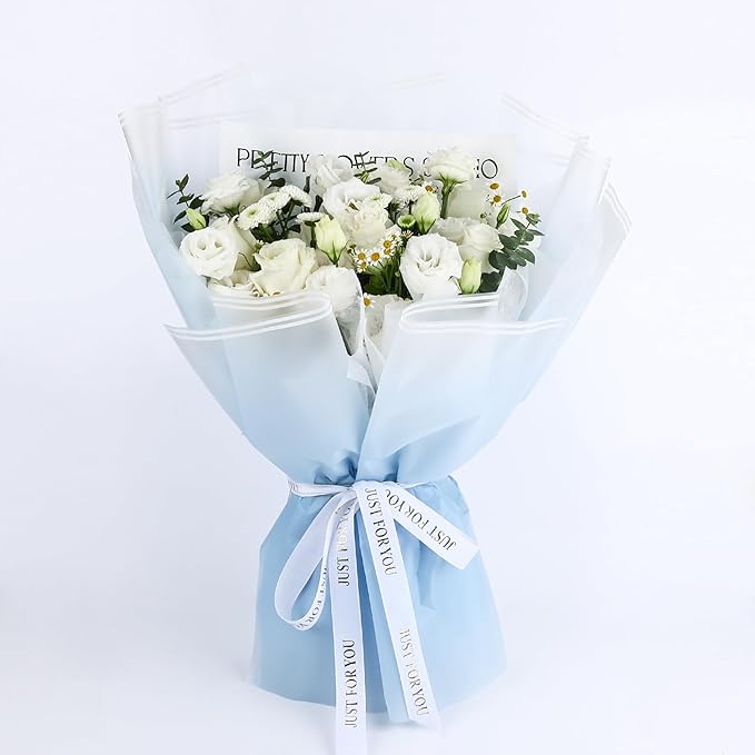 NESCCI 20 Sheet Flower Wrapping Paper - Waterproof Floral Bouquet Wrapping Paper, Florist Supplies Packaging Paper for Wedding Birthday Gift DIY (Gradient Blue)