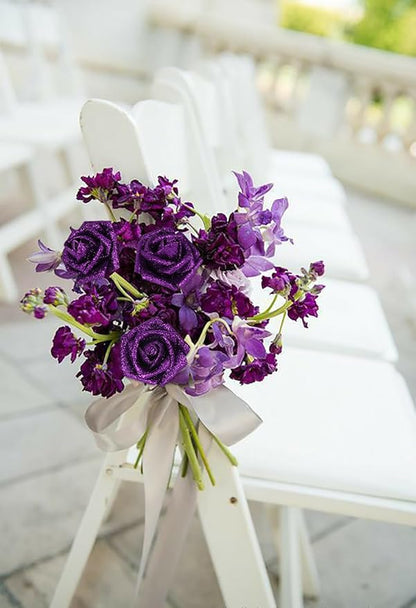 Purple Glitter Roses Artificial Flowers 30 PCS Artificial Flowers 2.17 in Glitter Flowers Foam Roses with Stem Faux Flowers for DIY Wedding Bridal Bouquet Party Centerpieces Decor(Purple)